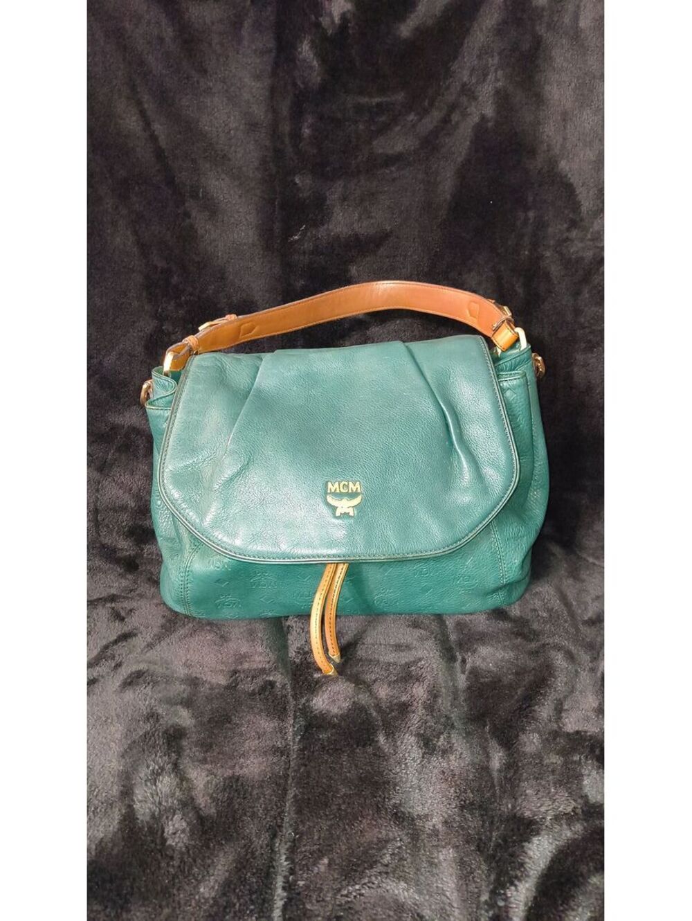 L37. LIMITED EDITION MCM Green Monogram Embossed Leather Shoulder/Crossbody Bag
